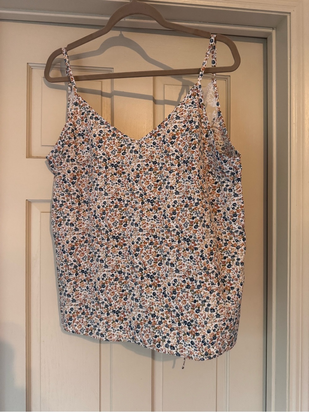SHEIN White Floral Spaghetti Strap Camisole with Blue & Brown Accents